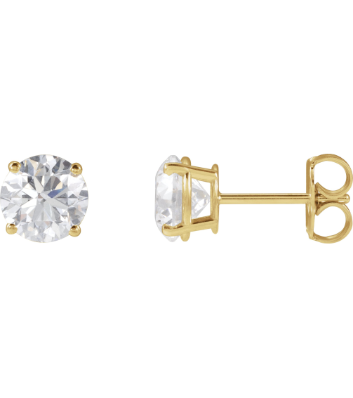 1874 14K Yellow Set Round Lab-Grown Diamond Pair 6.3Mm 2 Ctw Si1-Si2, G-H Friction Friction Backs Included 4-Prong Polished Lab-Grown Diamond Stud Earrings