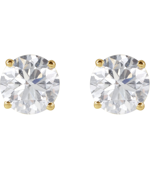 1874 14K Yellow Set Round Lab-Grown Diamond Pair 6.3Mm 2 Ctw Si1-Si2, G-H Friction Friction Backs Included 4-Prong Polished Lab-Grown Diamond Stud Earrings