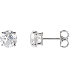 1874 14K White Set Round Lab-Grown Diamond Pair 6.3Mm 2 Ctw Si1-Si2, G-H Friction Friction Backs Included 4-Prong Polished Lab-Grown Diamond Stud Earrings