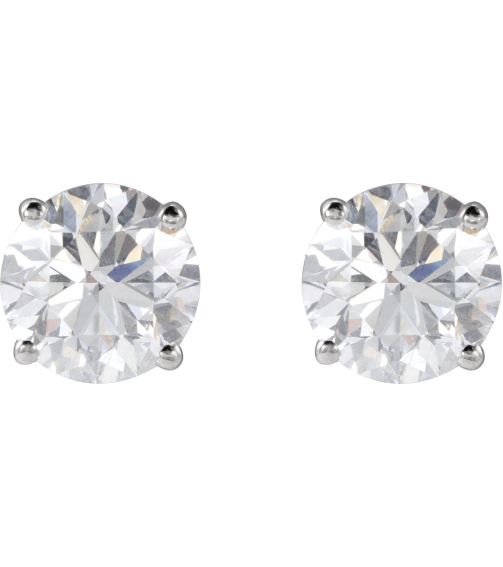 1874 14K White Set Round Lab-Grown Diamond Pair 6.3Mm 2 Ctw Si1-Si2, G-H Friction Friction Backs Included 4-Prong Polished Lab-Grown Diamond Stud Earrings
