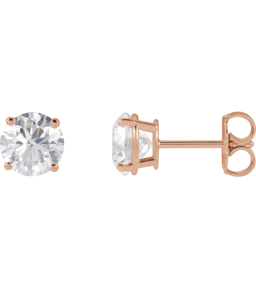 1874 14K Rose Set Round Lab-Grown Diamond Pair 6.3Mm 2 Ctw Si1-Si2, G-H Friction Friction Backs Included 4-Prong Polished Lab-Grown Diamond Stud Earrings
