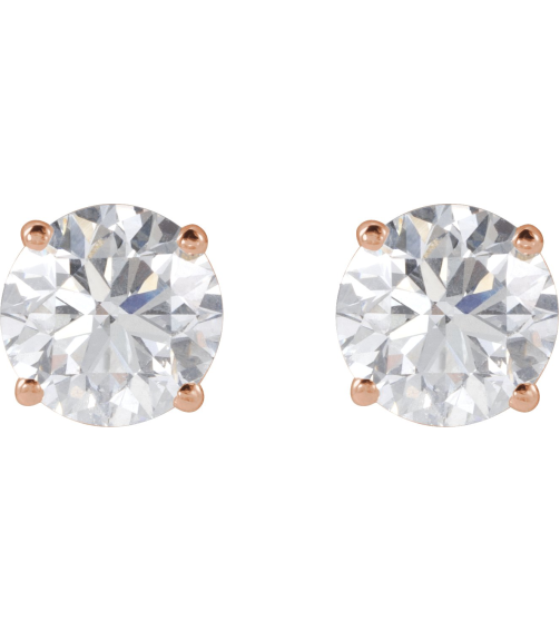 1874 14K Rose Set Round Lab-Grown Diamond Pair 6.3Mm 2 Ctw Si1-Si2, G-H Friction Friction Backs Included 4-Prong Polished Lab-Grown Diamond Stud Earrings