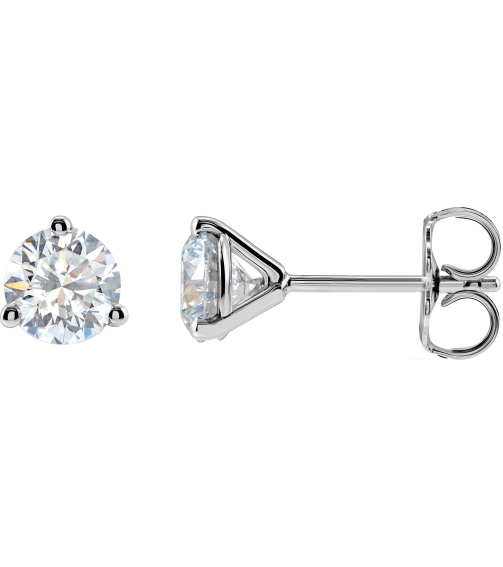 66233 14K White Set Round Lab-Grown Diamond Pair 5Mm 1 Ctw Si1-Si2, G-H Friction Friction Backs Included 3-Prong Polished 1 Ctw Lab-Grown Diamond Stud Earrings