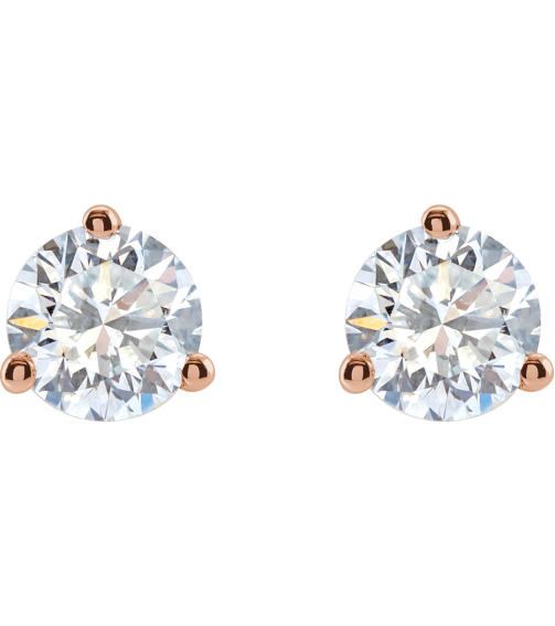 66233 14K Rose Set Round Lab-Grown Diamond Pair 5Mm 1 Ctw Si1-Si2, G-H Friction Friction Backs Included 3-Prong Polished 1 Ctw Lab-Grown Diamond Stud Earrings