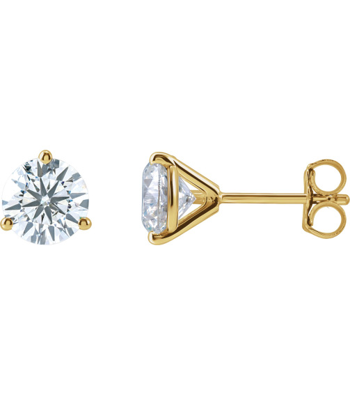66233 14K Yellow Set Round Lab-Grown Diamond Pair 6.3Mm 2 Ctw Si1-Si2, G-H Friction Friction Backs Included 3-Prong Polished 2 Ctw Lab-Grown Diamond Stud Earrings