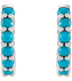87181 Earring Set 14K White 12.21 Mm 2.32 Mm Natural Turquoise Round 2 Mm Pair Hinged Polished Natural Turquoise Cabochon Hinged Hoop Earrings