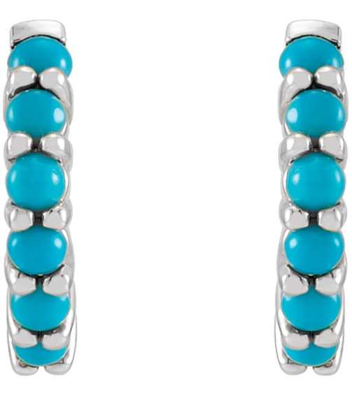 87181 Earring Set 14K White 12.21 Mm 2.32 Mm Natural Turquoise Round 2 Mm Pair Hinged Polished Natural Turquoise Cabochon Hinged Hoop Earrings