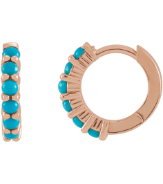 87181 Earring Set 14K Rose 12.21 Mm 2.32 Mm Natural Turquoise Round 2 Mm Pair Hinged Polished Natural Turquoise Cabochon Hinged Hoop Earrings