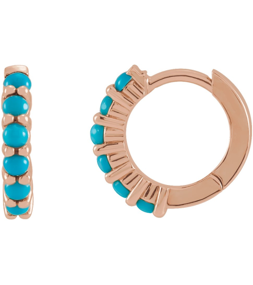 87181 Earring Set 14K Rose 12.21 Mm 2.32 Mm Natural Turquoise Round 2 Mm Pair Hinged Polished Natural Turquoise Cabochon Hinged Hoop Earrings