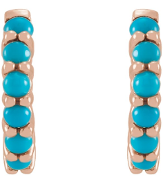 87181 Earring Set 14K Rose 12.21 Mm 2.32 Mm Natural Turquoise Round 2 Mm Pair Hinged Polished Natural Turquoise Cabochon Hinged Hoop Earrings