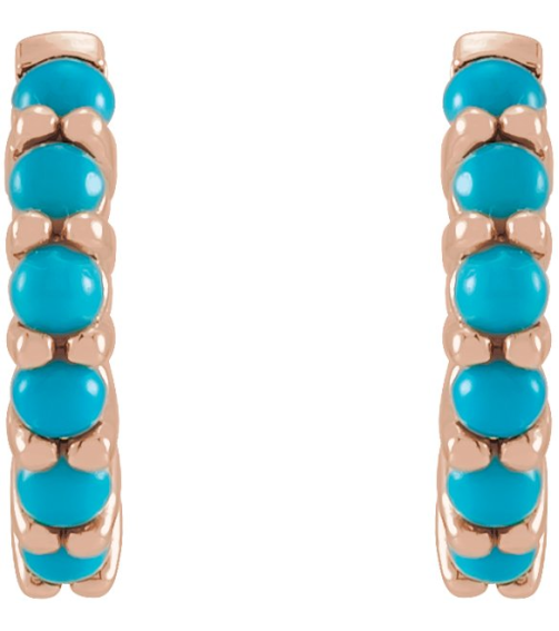 87181 Earring Set 14K Rose 12.21 Mm 2.32 Mm Natural Turquoise Round 2 Mm Pair Hinged Polished Natural Turquoise Cabochon Hinged Hoop Earrings