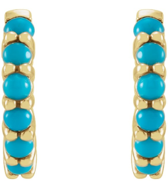 87181 Earring Set 14K Yellow 12.21 Mm 2.32 Mm Natural Turquoise Round 2 Mm Pair Hinged Polished Natural Turquoise Cabochon Hinged Hoop Earrings