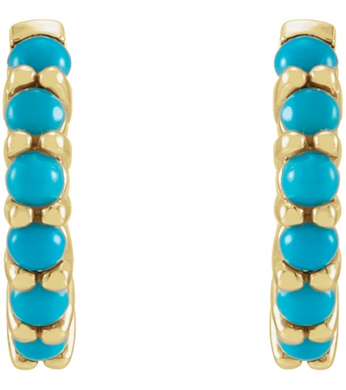 87181 Earring Set 14K Yellow 12.21 Mm 2.32 Mm Natural Turquoise Round 2 Mm Pair Hinged Polished Natural Turquoise Cabochon Hinged Hoop Earrings