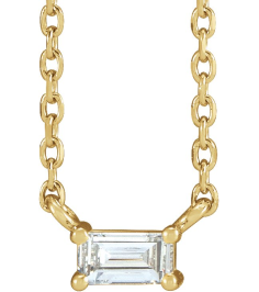 87521 Necklace Set 14K Yellow Straight Baguette Natural Diamond 4 X 2Mm 18 Ct Si2-Si3, Ghi 16 In Polished 18 Ct Natural Diamond 4-Prong Solitaire Necklace