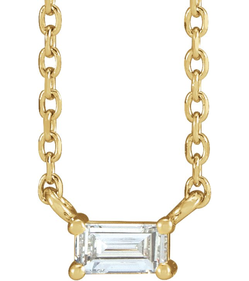 87521 Necklace Set 14K Yellow Straight Baguette Natural Diamond 4 X 2Mm 18 Ct Si2-Si3, Ghi 16 In Polished 18 Ct Natural Diamond 4-Prong Solitaire Necklace