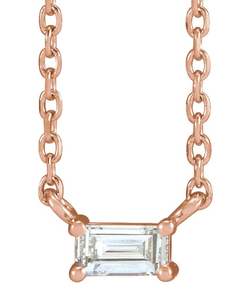 87521 Necklace Set 14K Rose Straight Baguette Natural Diamond 3.5 X 2Mm 110 Ct Si2-Si3, Ghi 16 In Polished 110 Ct Natural Diamond 4-Prong Solitaire Necklace