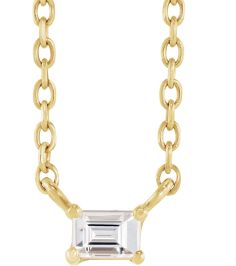 87521 Necklace Set 14K Yellow Straight Baguette Natural Diamond 3 X 2Mm 0.07 Ct Si2-Si3, Ghi 18 In Polished .07 Ct Natural Diamond 4-Prong Solitaire Necklace
