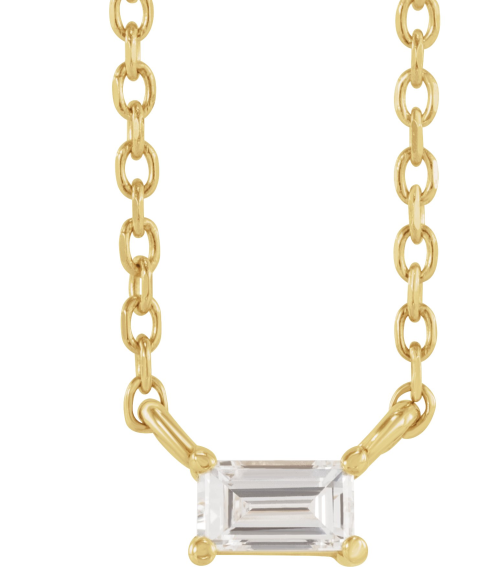 87521 Necklace Set 14K Yellow Straight Baguette Natural Diamond 3.5 X 2Mm 110 Ct Si2-Si3, Ghi 18 In Polished 110 Ct Natural Diamond 4-Prong Solitaire Necklace