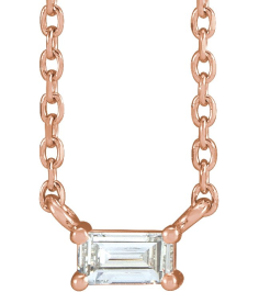 87521 Necklace Set 14K Rose Straight Baguette Natural Diamond 3.5 X 2Mm 110 Ct Si2-Si3, Ghi 18 In Polished 110 Ct Natural Diamond 4-Prong Solitaire Necklace