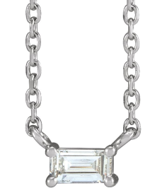 87521 Necklace Set 14K White Straight Baguette Natural Diamond 3.5 X 2Mm 110 Ct Si2-Si3, Ghi 18 In Polished 110 Ct Natural Diamond 4-Prong Solitaire Necklace