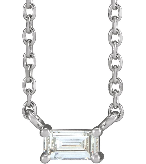 87521 Necklace Set 14K White Straight Baguette Natural Diamond 3.5 X 2Mm 110 Ct Si2-Si3, Ghi 18 In Polished 110 Ct Natural Diamond 4-Prong Solitaire Necklace