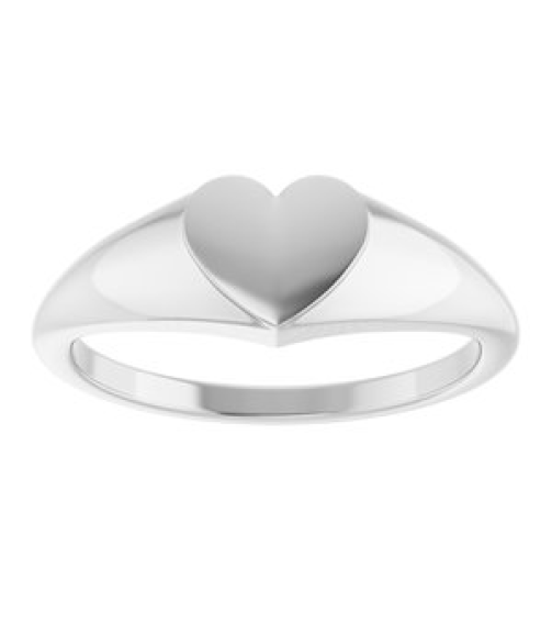 52256 14K White 6.7 X 6.1 Mm Brush Polished Heart Signet Ring