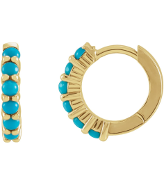 87181 Earring Set 14K Yellow 12.21 Mm 2.32 Mm Natural Turquoise Round 2 Mm Each Hinged Polished Natural Turquoise Cabochon Hinged Hoop Earring