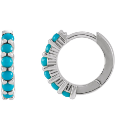 87181 Earring Set 14K White 12.21 Mm 2.32 Mm Natural Turquoise Round 2 Mm Each Hinged Polished Natural Turquoise Cabochon Hinged Hoop Earring