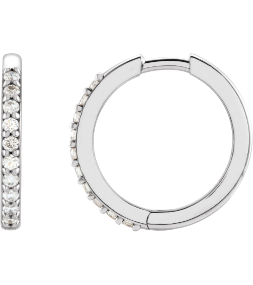 87382 Earring Set 14K White 15 Mm 1.6 Mm Natural Diamond Round 1.3Mm 16 Ctw I1, Gh Pair Hinged Polished 16 Ctw Natural Diamond Hinged Hoop Earrings