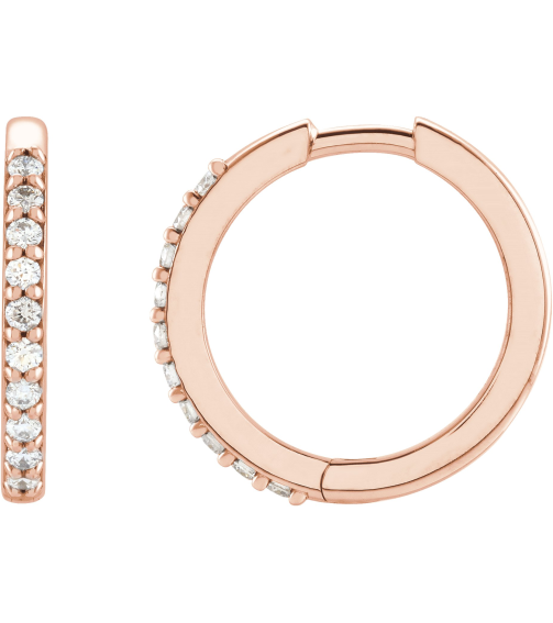 87382 Earring Set 14K Rose 15 Mm 1.6 Mm Natural Diamond Round 1.3Mm 16 Ctw I1, Gh Pair Hinged Polished 16 Ctw Natural Diamond Hinged Hoop Earrings