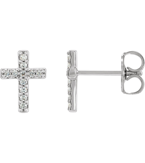 R17013 Earring Set 14K White 8.9 X 7 Mm Natural Diamond Round 1Mm 0.04 Ctw Each Friction Back Included Polished 0.04 Ctw Natural Diamond Cross Earring