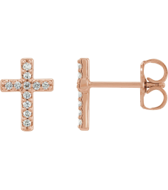 R17013 Earring Set 14K Rose 8.9 X 7 Mm Natural Diamond Round 1Mm 0.04 Ctw Each Friction Back Included Polished 0.04 Ctw Natural Diamond Cross Earring