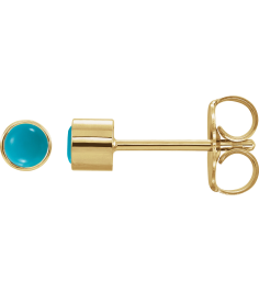 2000316 Earring Set Natural Turquoise Round 3 Mm 14K Yellow Each Friction Back Included Polished Natural Turquoise Bezel-Set Earring