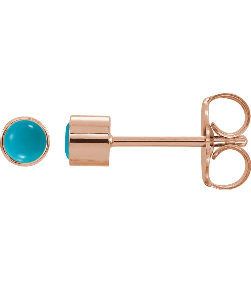 2000316 Earring Set Natural Turquoise Round 3 Mm 14K Rose Each Friction Back Included Polished Natural Turquoise Bezel-Set Earring