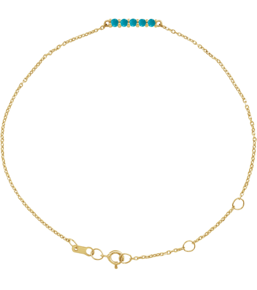 Brc810 Bracelet 14K Yellow Set Natural Turquoise Round 2 Mm 15.67 X 2.32 Mm 6 12-7 12 In Polished Natural Turquoise Minimalist Cabochon Bar Bracelet