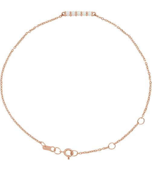 Brc810 Bracelet 14K Rose Set Natural Ethiopian Opal Round 2 Mm 15.67 X 2.32 Mm 6 12-7 12 In Polished Natural Ethiopian Opal Minimalist Cabochon Bar Bracelet