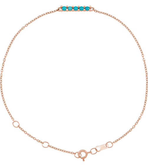 Brc810 Bracelet 14K Rose Set Natural Turquoise Round 2 Mm 15.67 X 2.32 Mm 6 12-7 12 In Polished Natural Turquoise Minimalist Cabochon Bar Bracelet