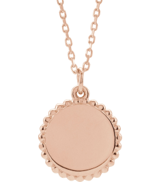 86472 Necklace 18K Rose Gold-Plated Sterling Silver 15.3 X 11.7 Mm 16-18 In Polished Engravable Round Beaded Necklace