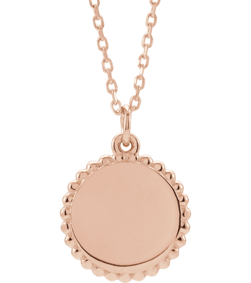 86472 Necklace 18K Rose Gold-Plated Sterling Silver 15.3 X 11.7 Mm 16-18 In Polished Engravable Round Beaded Necklace