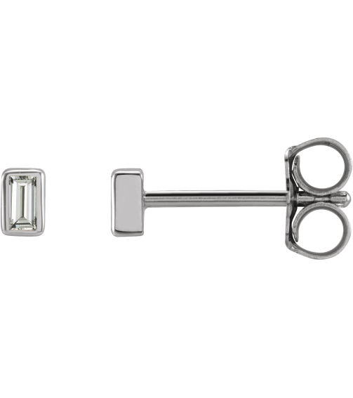 2000410 14K White Set Straight Baguette Natural Diamond Pair 2.5 X 1.5Mm 0.07 Ctw Si2-Si3, Ghi Friction Friction Backs Included Bezel Polished .07 Ctw Natural Diamond Bezel-Set Earrings