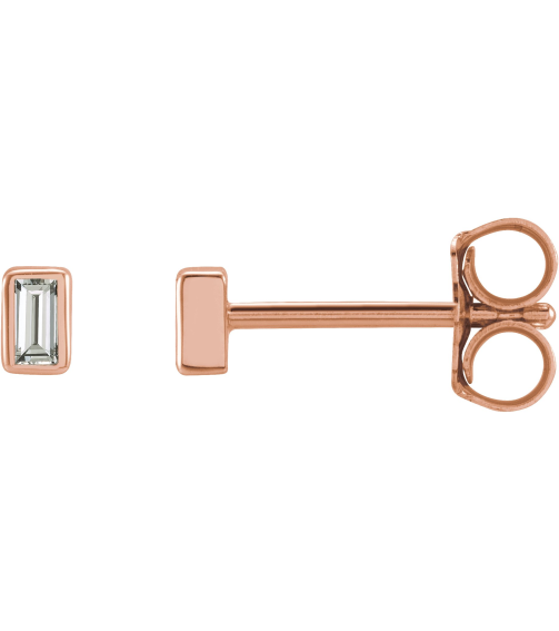 2000410 14K Rose Set Straight Baguette Natural Diamond Pair 2.5 X 1.5Mm 0.07 Ctw Si2-Si3, Ghi Friction Friction Backs Included Bezel Polished .07 Ctw Natural Diamond Bezel-Set Earrings