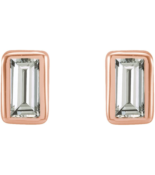 2000410 14K Rose Set Straight Baguette Natural Diamond Pair 2.5 X 1.5Mm 0.07 Ctw Si2-Si3, Ghi Friction Friction Backs Included Bezel Polished .07 Ctw Natural Diamond Bezel-Set Earrings