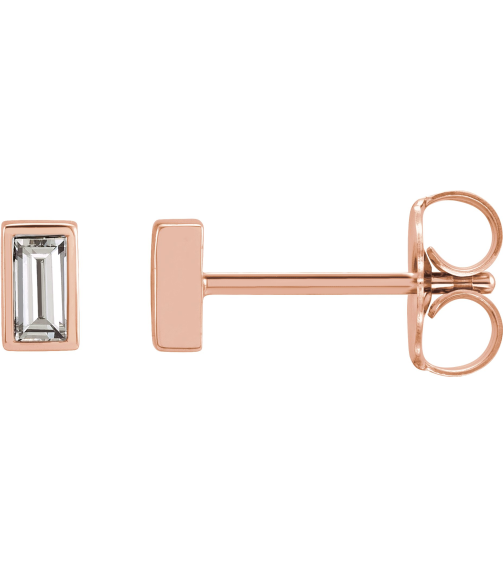 2000410 14K Rose Set Straight Baguette Natural Diamond Pair 3.5 X 1.75Mm 18 Ctw Si2-Si3, Ghi Friction Friction Backs Included Bezel Polished 18 Ctw Natural Diamond Bezel-Set Earrings