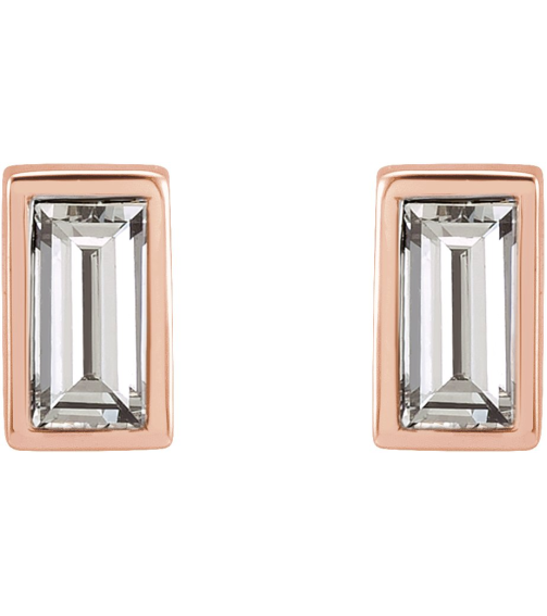 2000410 14K Rose Set Straight Baguette Natural Diamond Pair 3.5 X 1.75Mm 18 Ctw Si2-Si3, Ghi Friction Friction Backs Included Bezel Polished 18 Ctw Natural Diamond Bezel-Set Earrings