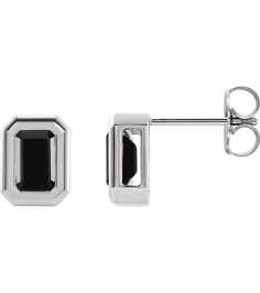 87364 Earring Set Natural Black Onyx Emerald 5 X 3 Mm 14K White Pair Friction Backs Included Polished Solitaire Bezel-Set Earrings