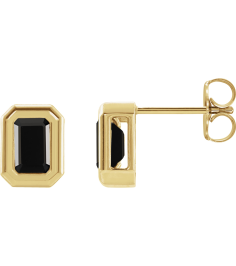 87364 Earring Set Natural Black Onyx Emerald 5 X 3 Mm 14K Yellow Pair Friction Backs Included Polished Solitaire Bezel-Set Earrings