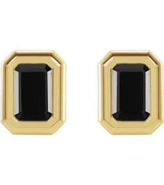 87364 Earring Set Natural Black Onyx Emerald 5 X 3 Mm 14K Yellow Pair Friction Backs Included Polished Solitaire Bezel-Set Earrings