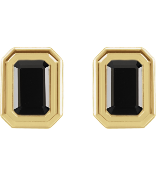 87364 Earring Set Natural Black Onyx Emerald 5 X 3 Mm 14K Yellow Pair Friction Backs Included Polished Solitaire Bezel-Set Earrings