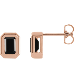 87364 Earring Set Natural Black Onyx Emerald 5 X 3 Mm 14K Rose Pair Friction Backs Included Polished Solitaire Bezel-Set Earrings