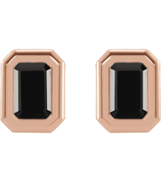 87364 Earring Set Natural Black Onyx Emerald 5 X 3 Mm 14K Rose Pair Friction Backs Included Polished Solitaire Bezel-Set Earrings